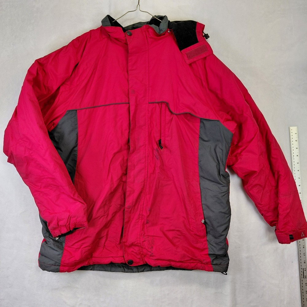 Gerry Mens XL Red Grey Fleece Lined Hooded Ski Jacket Winter Parka RN 15101